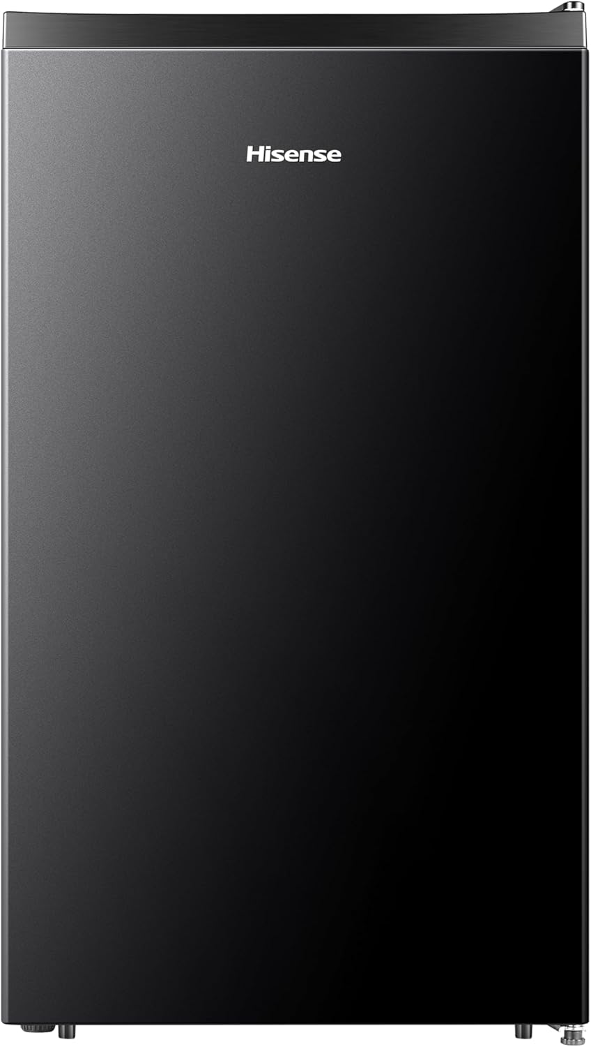 Hisense RR33D6AGX1- Frigobar,3.3 pies cúbicos,Termostato ajustable,Congelador independiente,Estantes para botellas de 2 litros,48x45x84cm(AnchoxLargoxAlto),Gris