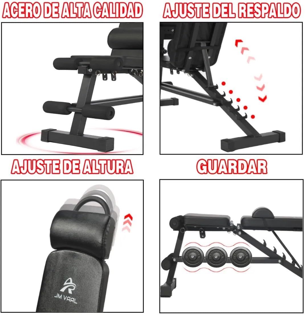 Banco de Ejercicios Ajustable, 13 en 1, 6 Posiciones, Capacidad 200kg, Multifuncional, Negro, 107x31x125cm