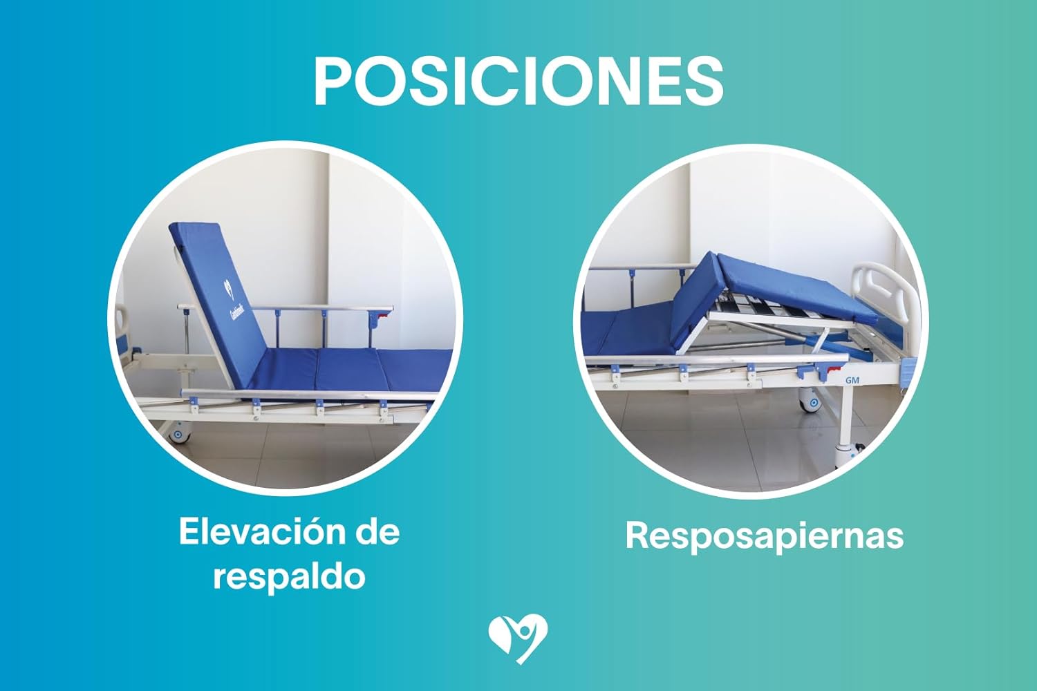 Gambimedic Cama Hospitalaria Manual Dos Manivelas Incluye Colchon Mesa Barandal Y Portasuero Cama De Hospital Reclinable para Casa Y Pacientes