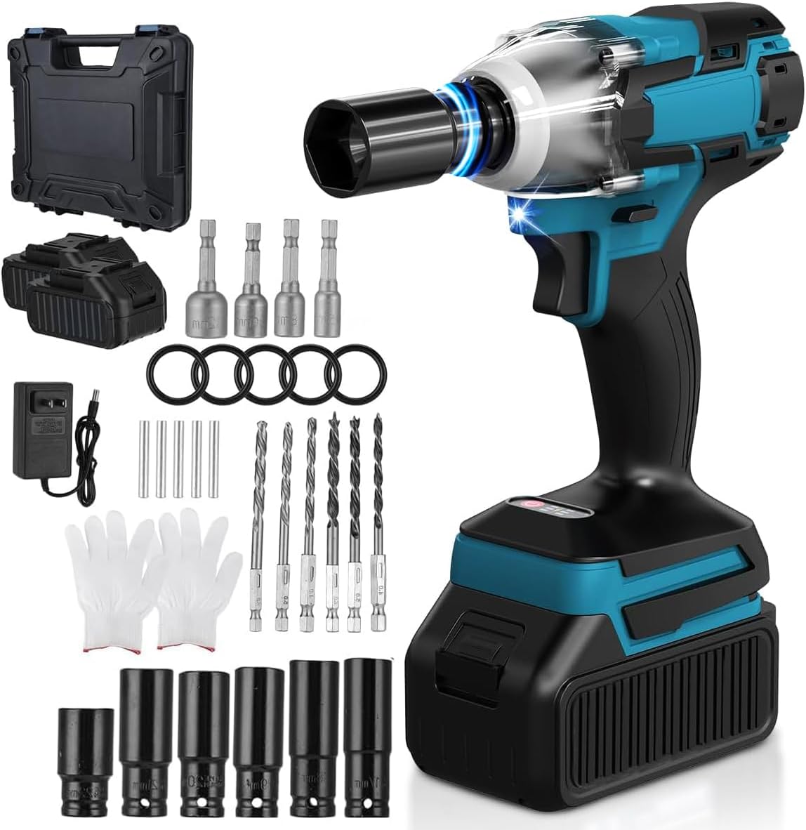 Pistola de Impacto 1/2" Inalámbrico, 950N.M Llave de Impacto, 45 Accesorios, Motor Sin Escobillas, para ReparacióN de AutomóViles y Muebles, Perforación