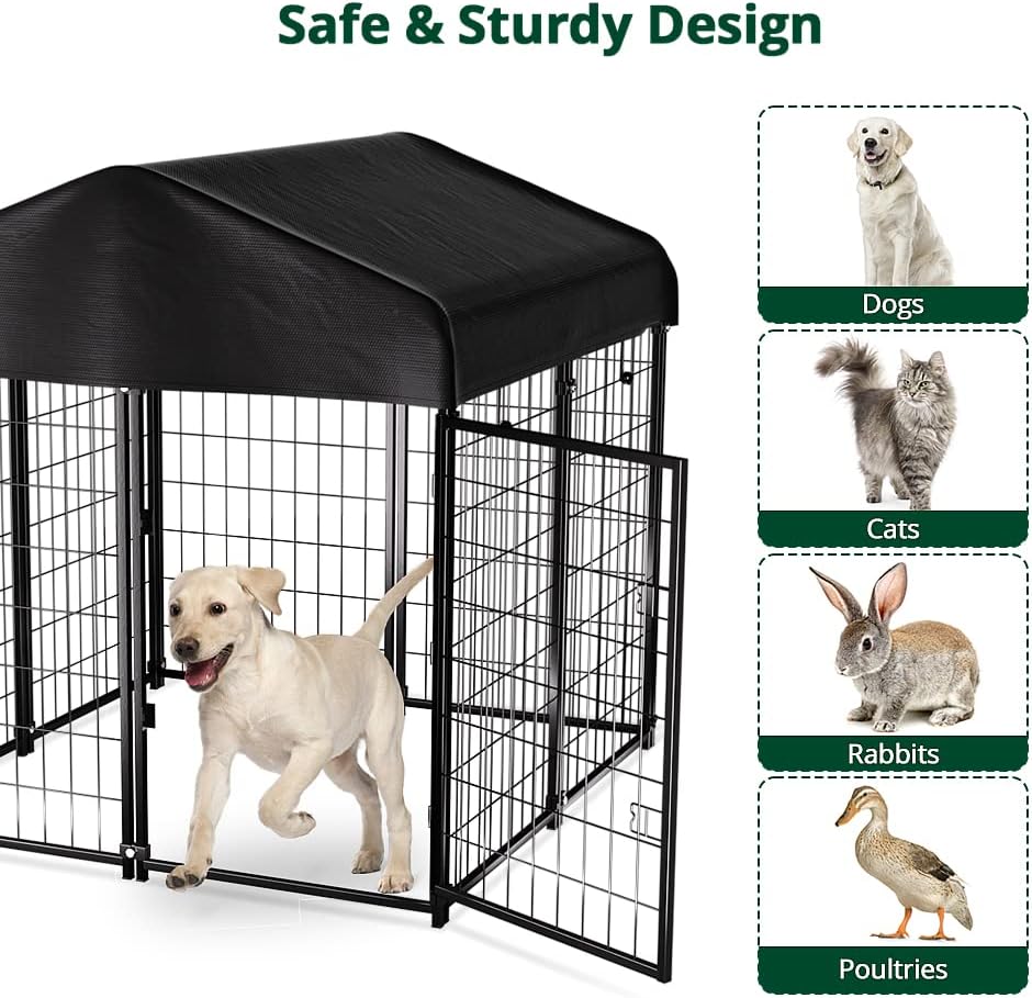 PawGiant Caseta para Perros al Aire Libre con Techo Impermeable para Mascotas Medianas y Pequeñas, 4x4x4.5 pies, Jaula y Corral Interior/Exterior