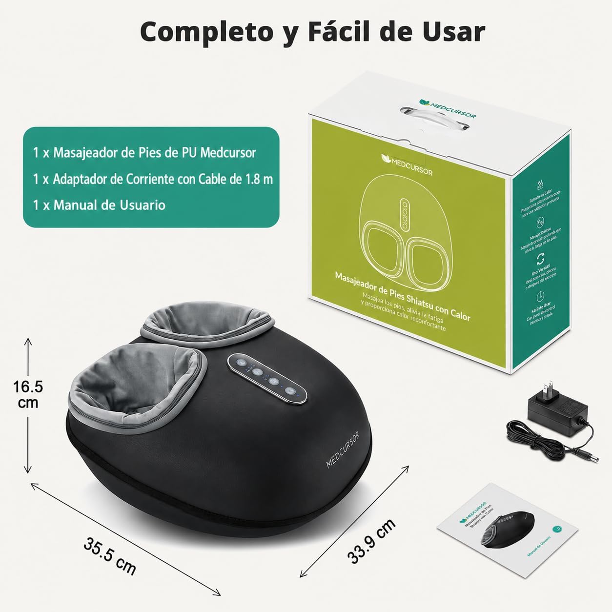 Masajeador Eléctrico Shiatsu para Pies con Calor, Amasado Profundo, Compresión de Aire y Niveles Ajustables para Uso en Casa
