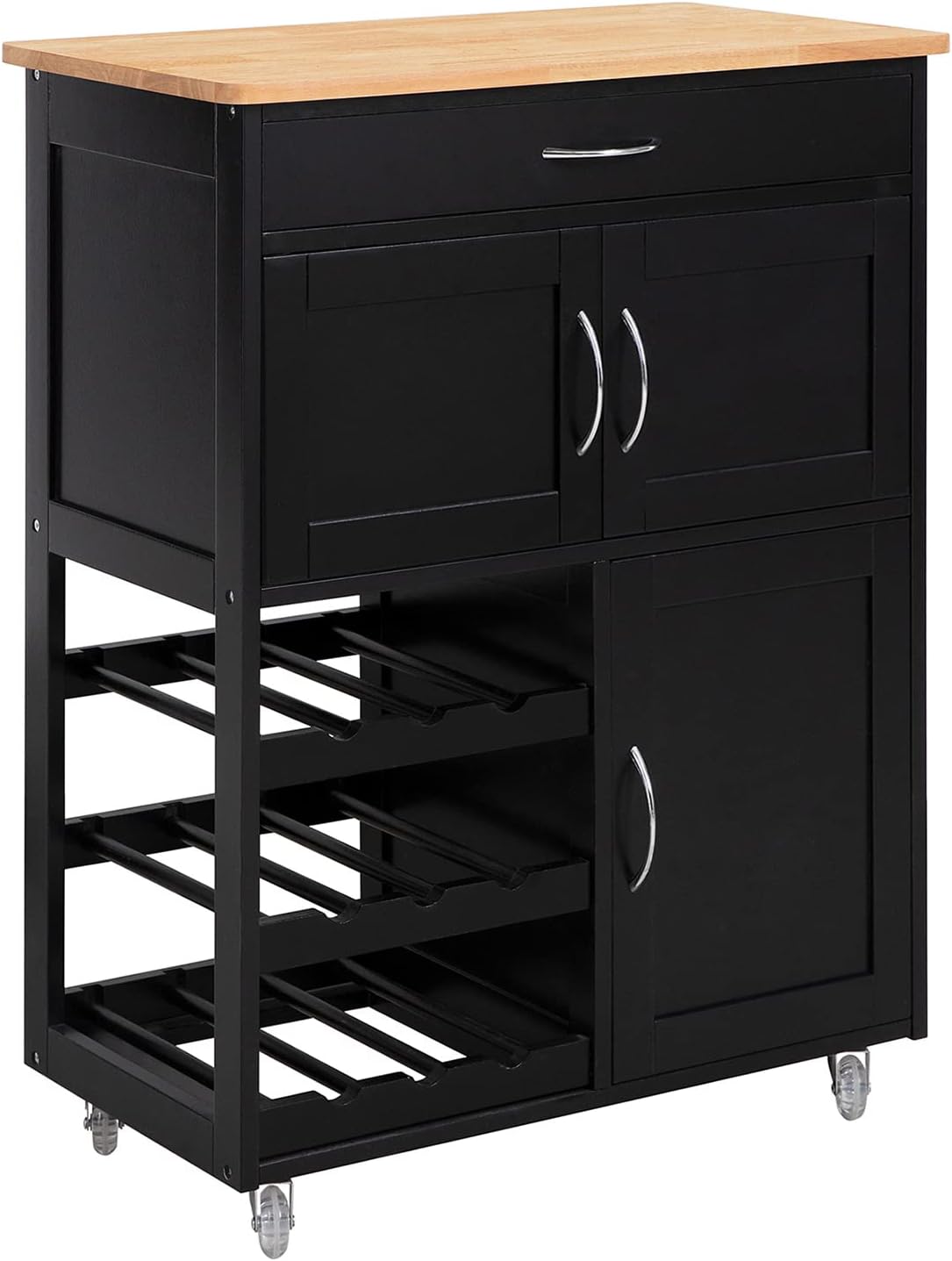SoBuy Alacenas para Cocina con Ruedas Móvil Multifuncional Carro Organizador Integrado Isla de Cocina con Clóset de Almacenamiento y Cajones, Negro FKW45-SCH