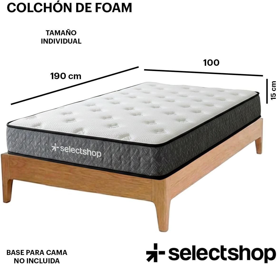 SELECTSHOP Colchón Individual En Caja Esponja Memory Foam De Alta Densidad Firmeza Media Suavidad Y Durabilidad Tecnología Híbrida Ortopédico (Blanca, Individual)