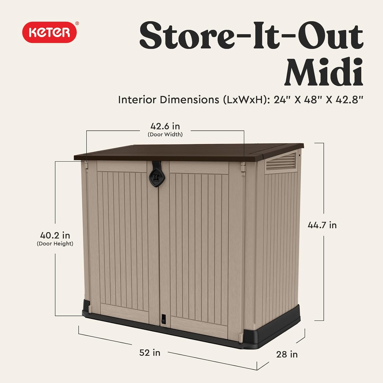 Keter Cobertizo de Almacenamiento Sio Midi, Color Grafito, 880 litros, Caja para almacenar, Exterior