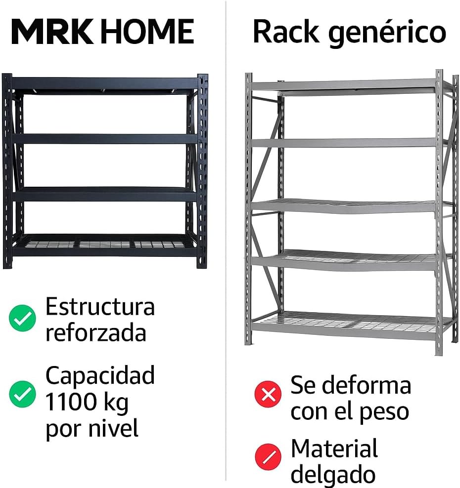 Estante Industrial de Acero Reforzado, 4 Niveles, Negro, 195.5 x 60.9 x 182 cm, Capacidad 1100 kg por Nivel, 4 Toneladas
