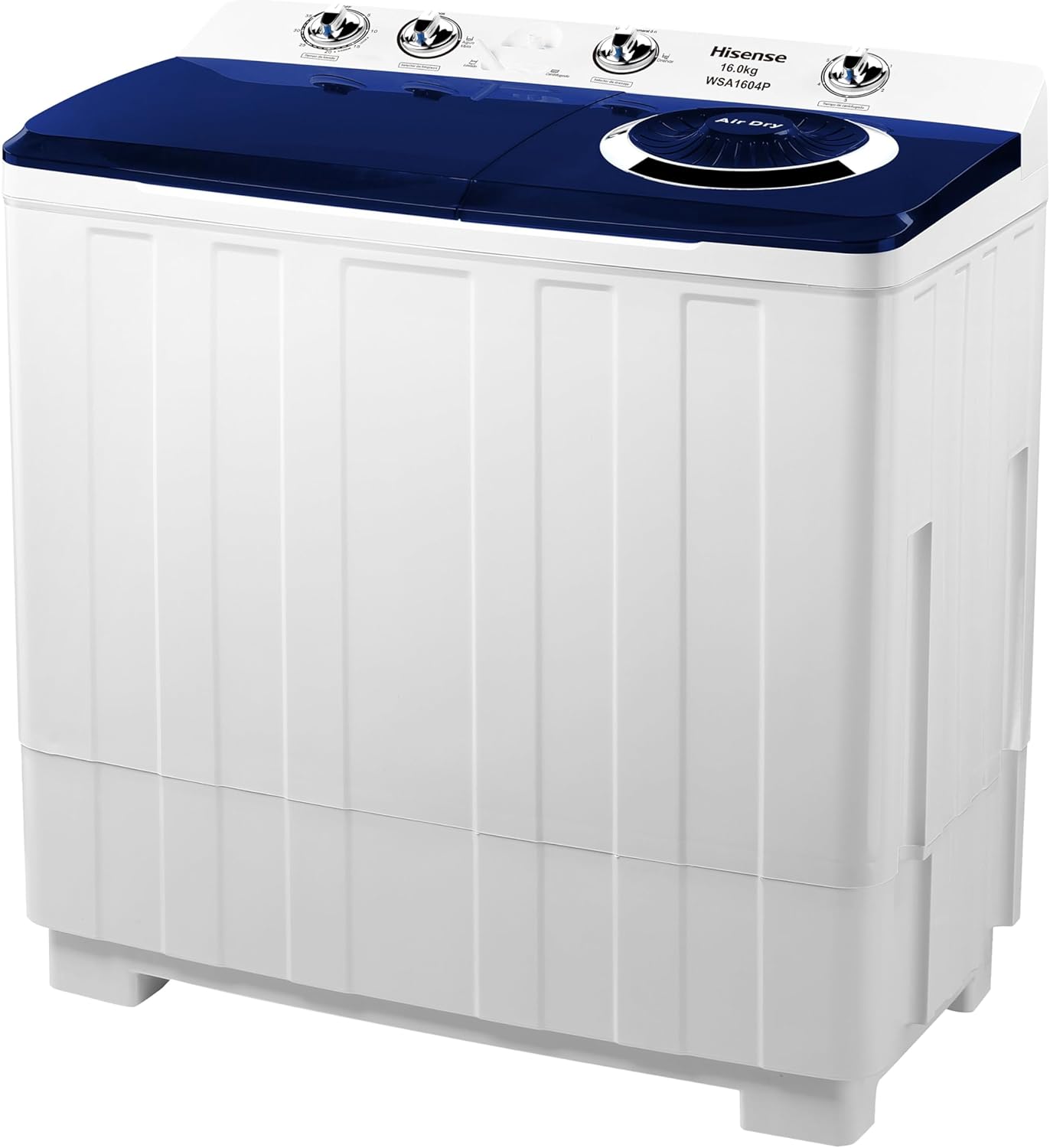 Hisense Lavadora doble tina WSA1604P, Semiautomática, 16 Kg, Temporizador de Lavado y Centrifugado, 88x52x99cm(AnchoxLargoxAlto), Blanco/Azul