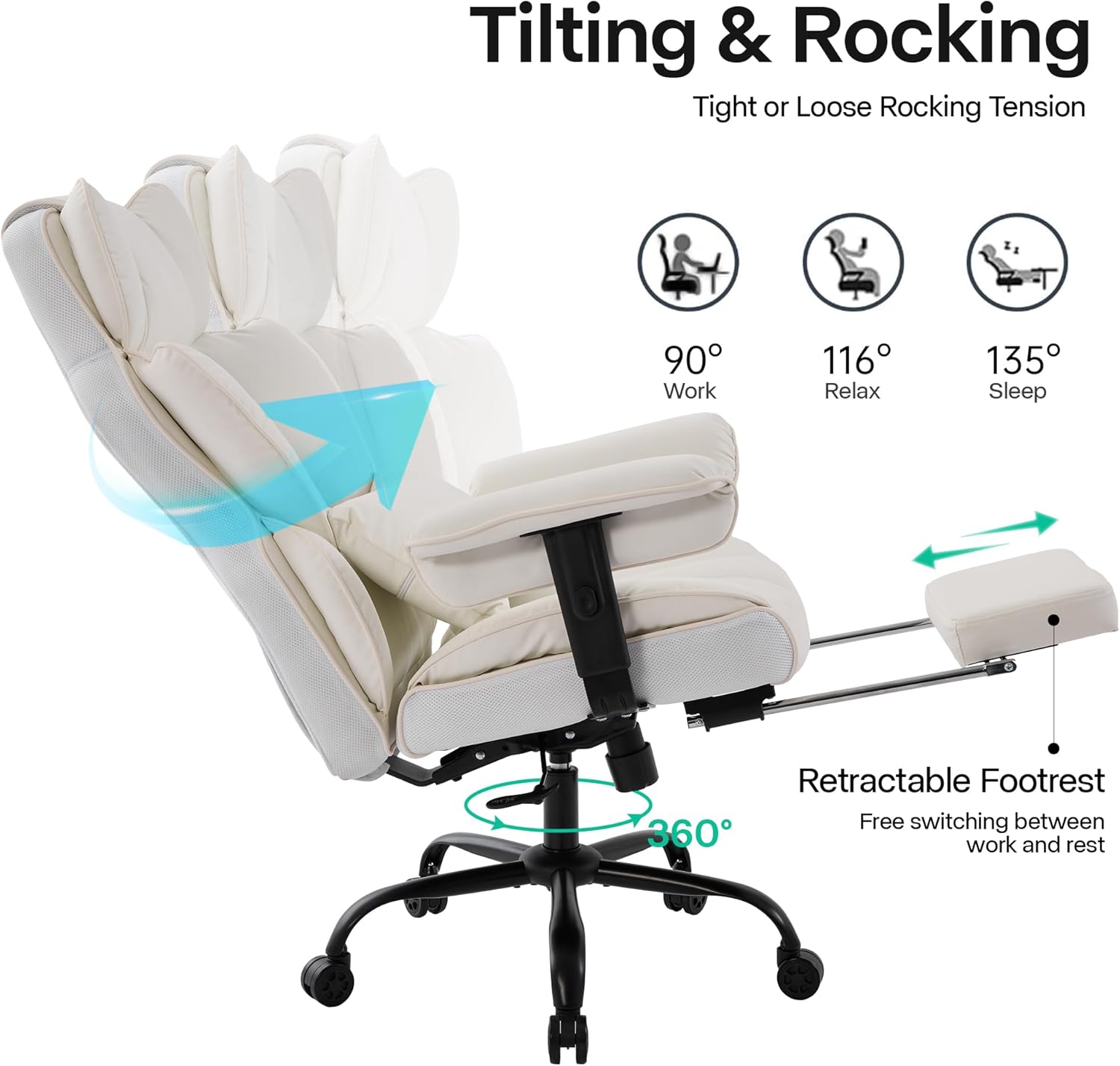 Gzagdecr - Silla de oficina grande y alta de 400 libras, silla de juego de piel sintético con respaldo alto, silla reclinable, silla de oficina ergonómica ejecutiva, soporte lumbar, silla de
