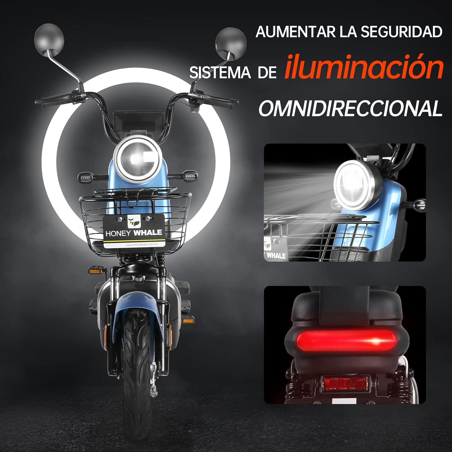 HONEYWHALE U3s Bicicleta Electrica para Adultos, Bicimoto Eléctrica con Alarma, Máxima del Motor 650W, Velocidad Máxima 31KM/H, Autonomía 55-60KM, Baterías de Gran Capacidad de 20AH, Dos Asientos