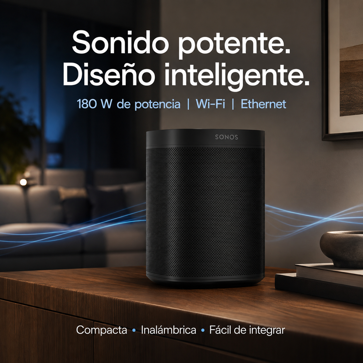 Bocina Inteligente Sonos One con Alexa, Wi-Fi, AirPlay 2, Trueplay y Sonido Estéreo