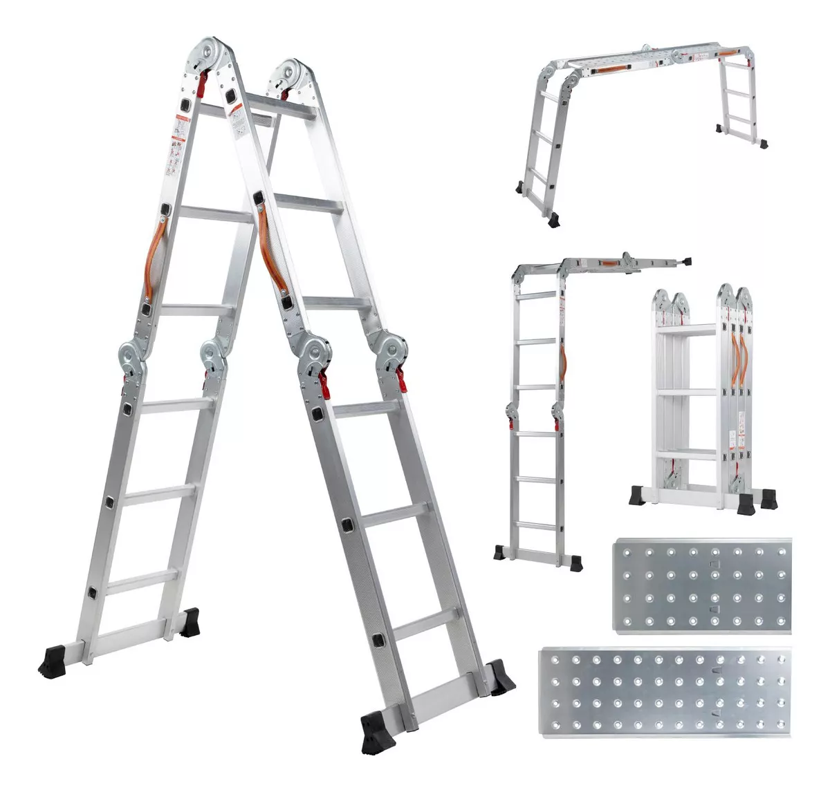 Escalera De Aluminio Multiposiciones Plegable KMEM35 Kingsman De 3.5 Metros Con 12 Peldaños Y Charolas Tipo Tijera Andamio Para 150 kg