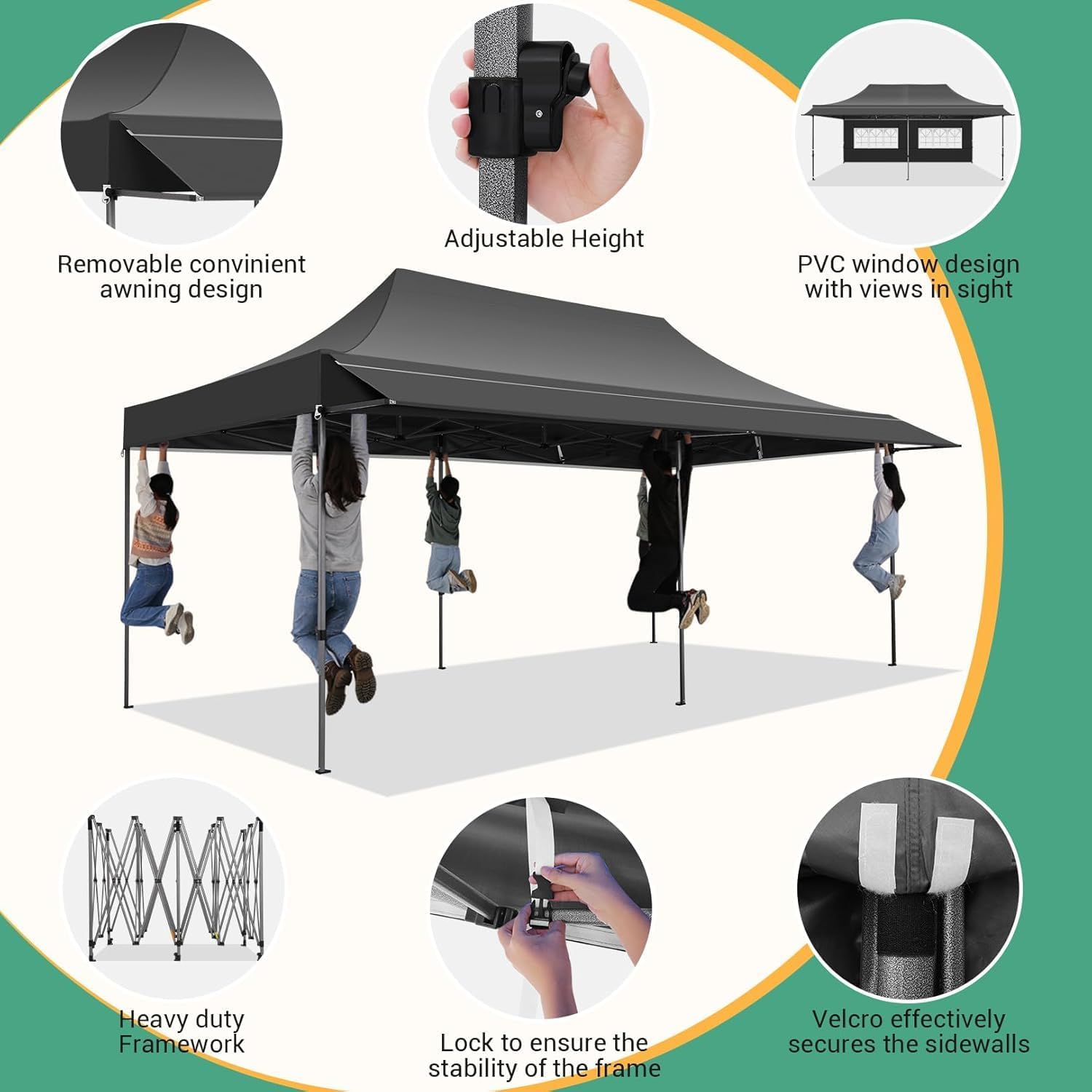 COBIZI - Toldo desplegable de 10 x 20 Pulgadas con 6 Paredes Laterales, toldo Impermeable para Eventos al Aire última intervensión, UPF 50+ cenador portátil para Fiestas, Playa, Camping, Boda,