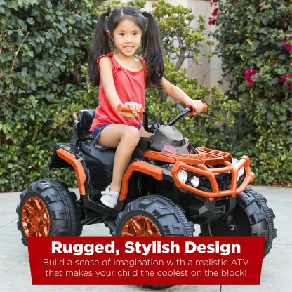 Best Choice Products 12V ATV eléctrico para niños de 4 ruedas con audio Bluetooth, velocidad máxima de 3.7 mph, neumáticos con banda de rodadura, faros LED, radio, color negro