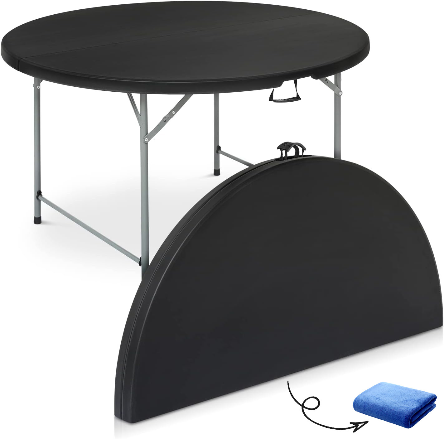 Mesa plegable redonda de 4.5 pies, mesa de comedor de plástico para interiores y exteriores con asa y cerradura para picnic, fiesta, banquete, boda, color blanco