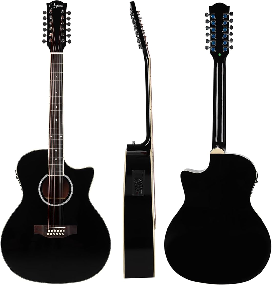 Jidyous-41 Inch,4/4,Guitarra Electroacústica 12 cuerdas,con Funda Acolchada, afinadores, Tirantes de guitarra,cuerdas, paletas, capó, adecuada para adultos jóvenes de nivel medio (Black)