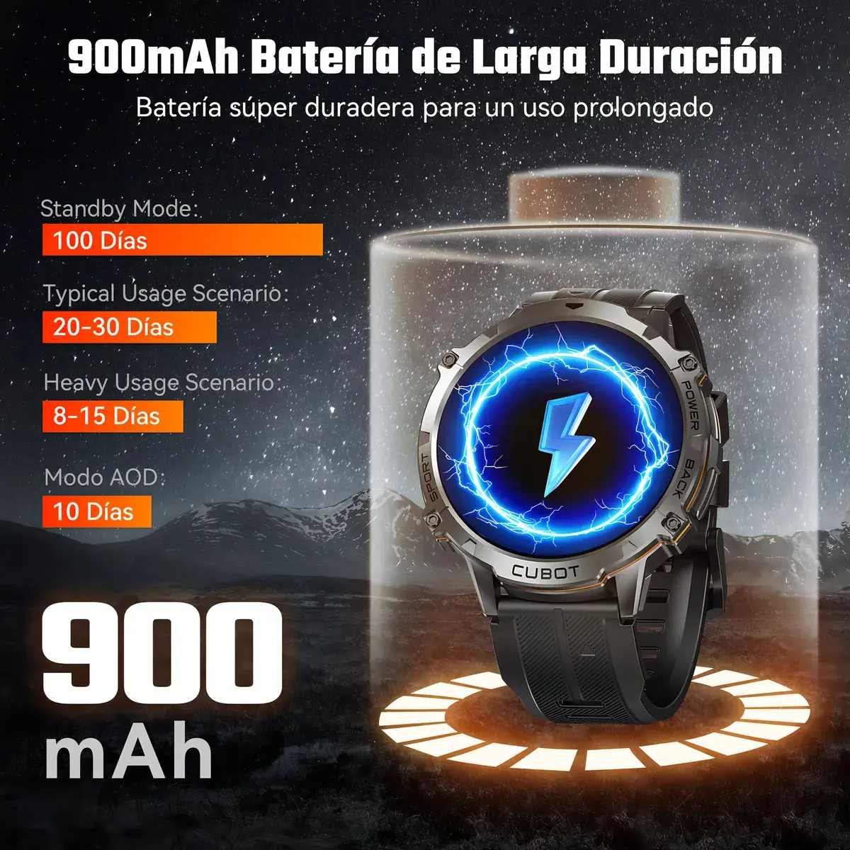 CUBOT X3 Reloj inteligente Cubot X3 Smartwatch con Llamadas y IA ChatGPT 100 Días Batería Resistente Agua Reloj Militar​ para Hombre Negro A