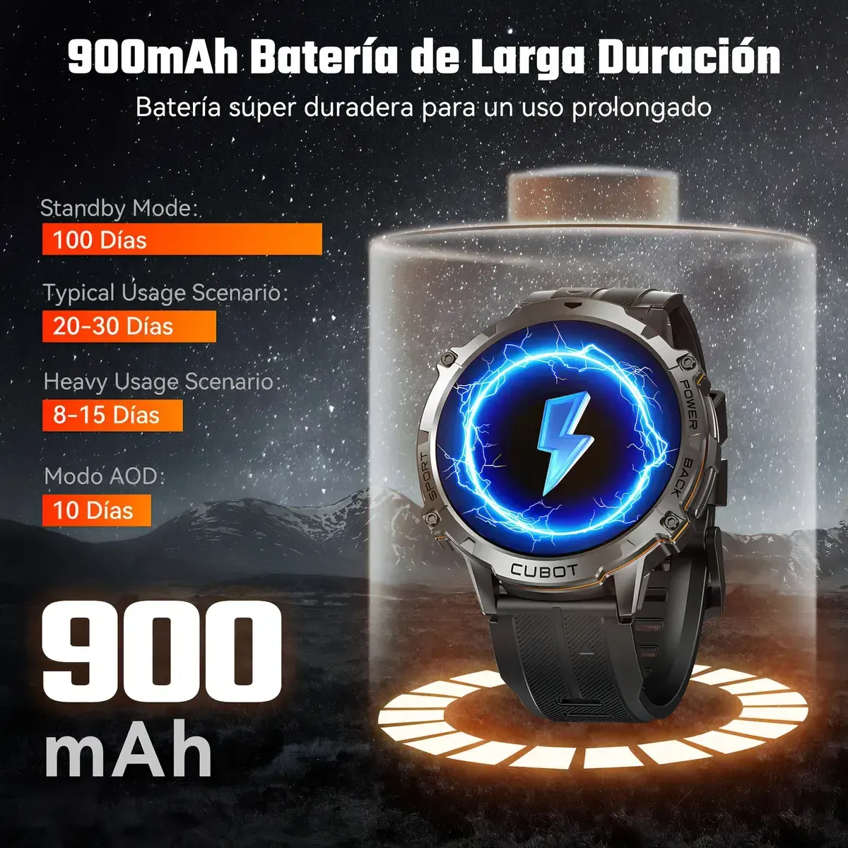 CUBOT X3 Reloj inteligente Cubot X3 Smartwatch con Llamadas y IA ChatGPT 100 Días Batería Resistente Agua Reloj Militar​ para Hombre Negro A