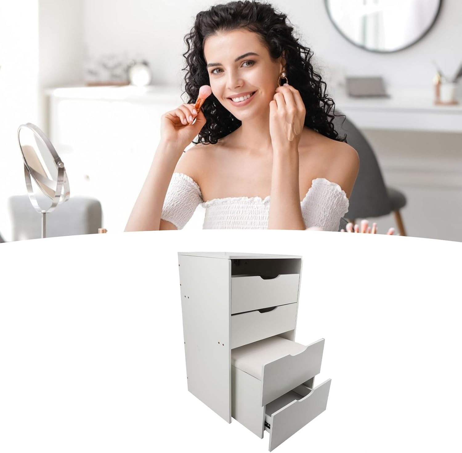 TOPINCN Tocador 3 en 1 con Espejo Abatible, Tocador de Maquillaje con Taburete Acolchado, Tocador Moderno para Dormitorio, Sala de Estar
