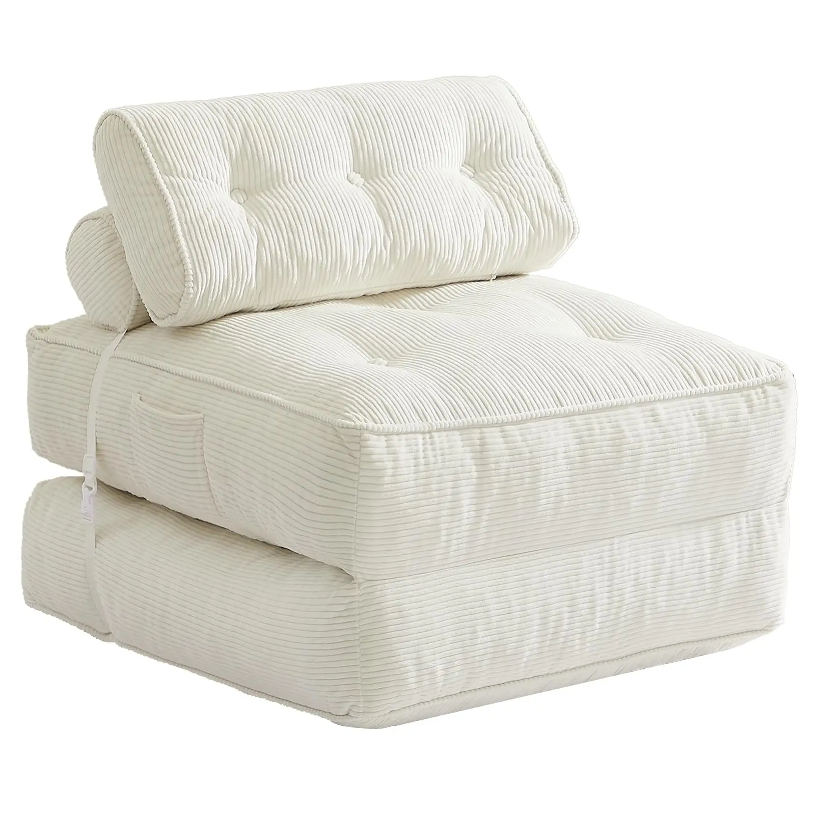 Sofá cama plegable con almohada, sillón convertible con respaldo de apoyo, silla cama plegable portátil de pana, cómodo sofá lounge de suelo para sala de estar — Individual