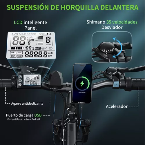 Bicicleta Eléctrica Para Adultos Motor De 1000 W De Potencia Máxima, Autonomía De 80 Km, Neumáticos De 26 Bicicleta De Montaña Eléctrica Para Desplazamientos Diarios Con Batería Extraíble De 10.4ah