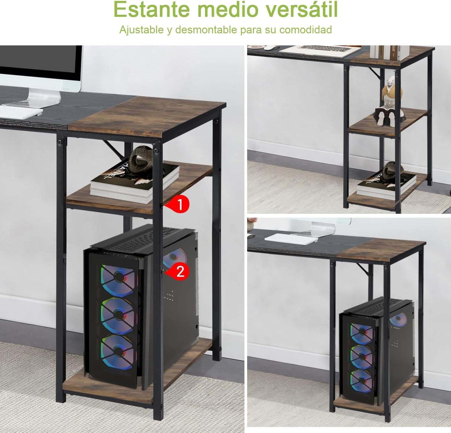 Escritorio Grande 140cm Color Madera con Negro,con Bolsa de Almacenamiento