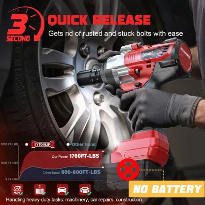 Llave de impacto inalámbrica de 1700 ft-lbs (2300 N·m) y 1/2", compatible con baterías Milwaukee de 18 V; pistola de impacto sin escobillas con 4 modos y luz LED, ideal para automóviles y camiones.