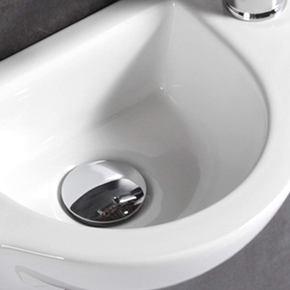 Fregadero de baño de cerámica blanca, fregadero esquinero pequeño montado en la pared (fregadero con grifo y desagüe) -----Cepillo de limpieza