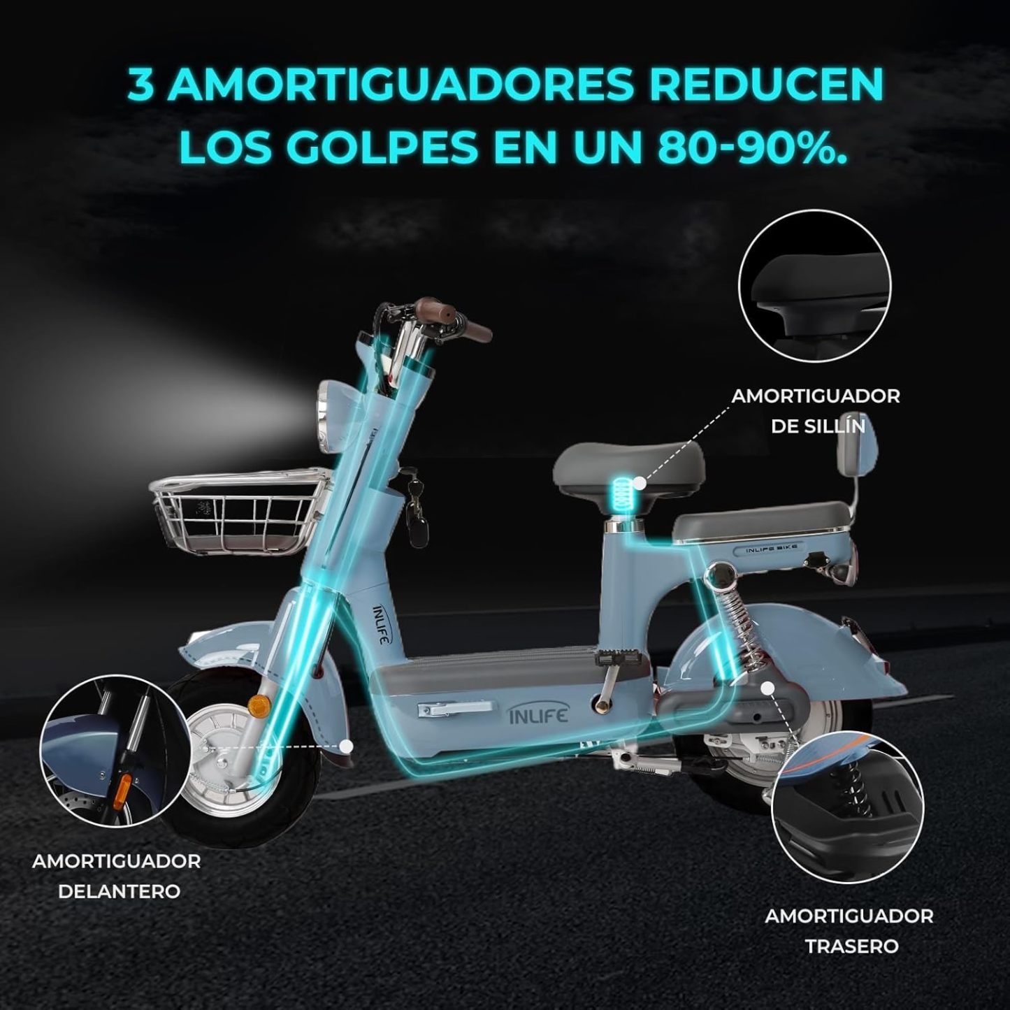 400W Bicicleta Eléctrica Potente, Bicicleta Electrica para Adultos de 40km/h, Rango de 60-70km Eike, Batería de Plomo de 48V/20Ah, Perfecto para Carreteras y Desplazamientos Diarios