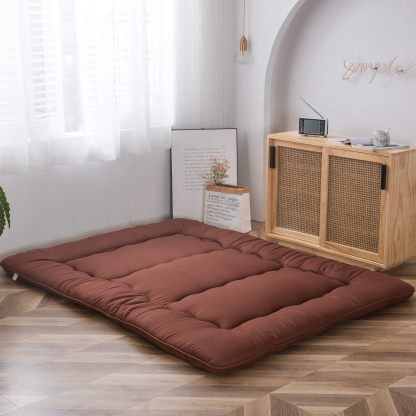 MAXYOYO - Puf plegable para sofá, cama, colchón de piso para adultos, extra grueso, 6 pliegues, sofá para recámara, sala de estar, beige, 135 x 240 cm