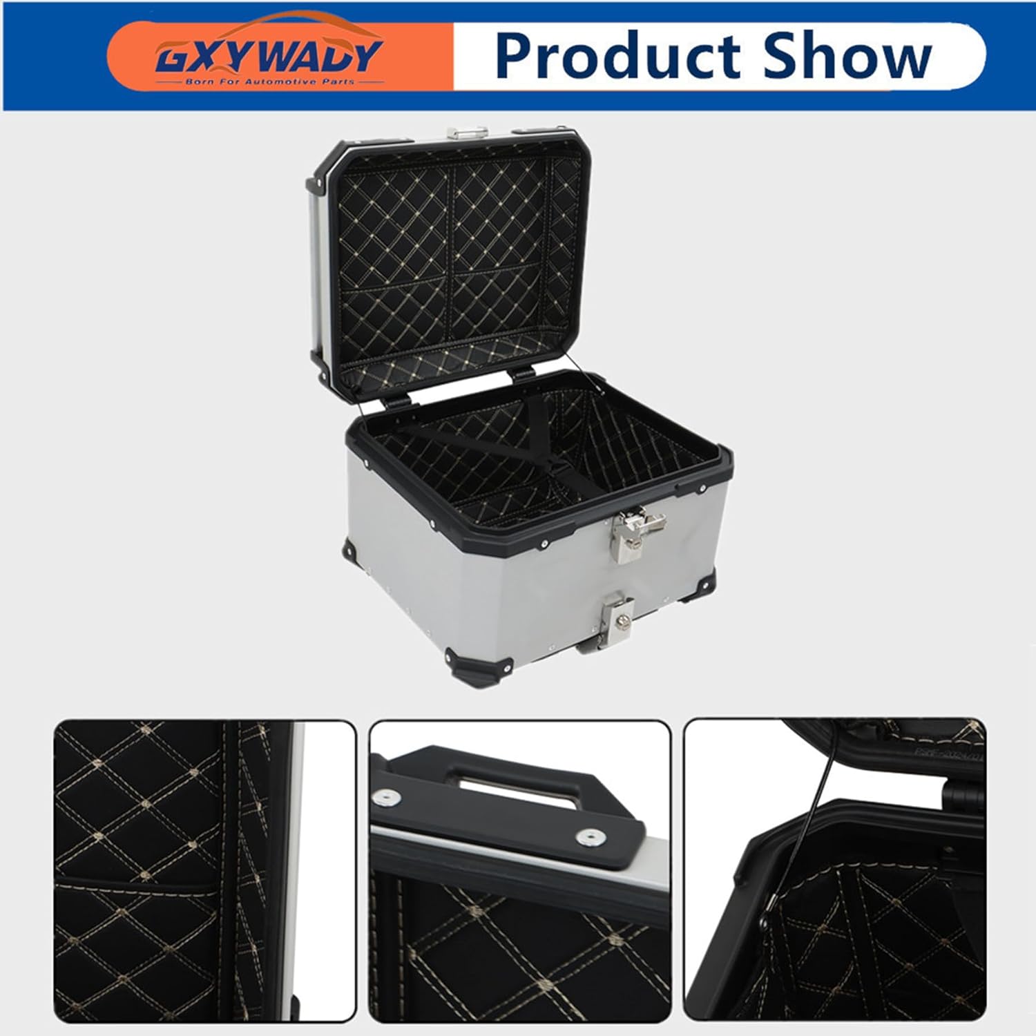 GXYWADY - Carcasa superior para motocicleta, 55L-X, color plata, aleación de aluminio, caja trasera para motocicleta, con espacio amplio y aspecto fresco, caja trasera para maletero de motocicleta,