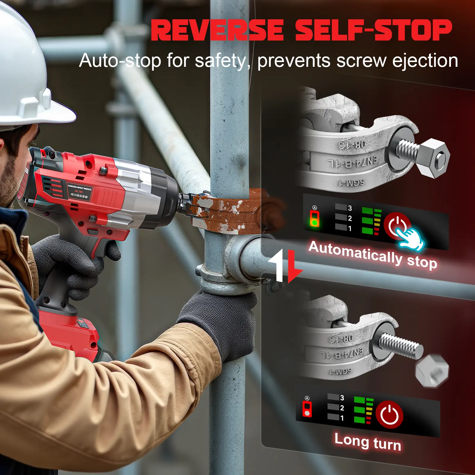 Llave de impacto inalámbrica de 1700 ft-lbs (2300 N·m) y 1/2", compatible con baterías Milwaukee de 18 V; pistola de impacto sin escobillas con 4 modos y luz LED, ideal para automóviles y camiones.