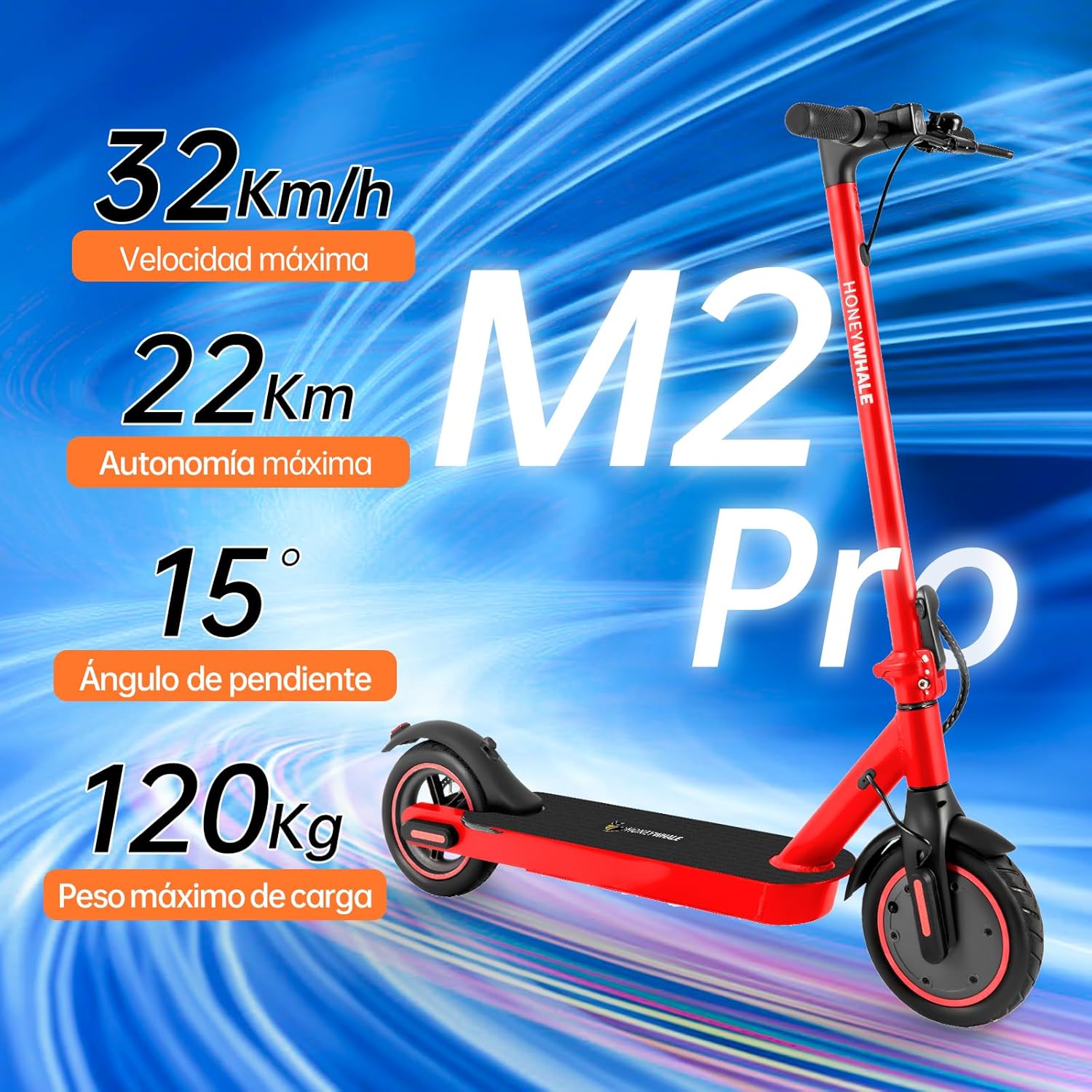 HONEYWHALE M2 Pro Scooter Eléctrico Plegable para Adultos, Motor de 500 W de Potencia Máxima, 22km con una Carga Completa, Velocidad Máxima 32km/h, Patin Eléctrico con App Control Bluetooth