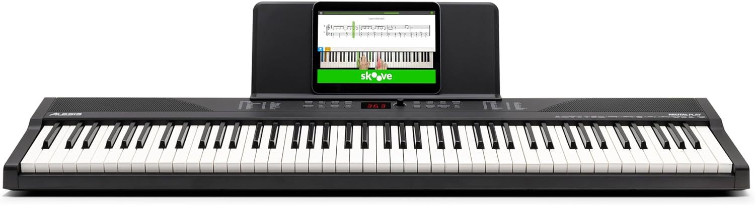 Alesis Melody 61 - Piano eléctrico con 61 teclas, Teclado Musical con altavoces, audífonos, micrófono, soporte para piano, atril y taburete