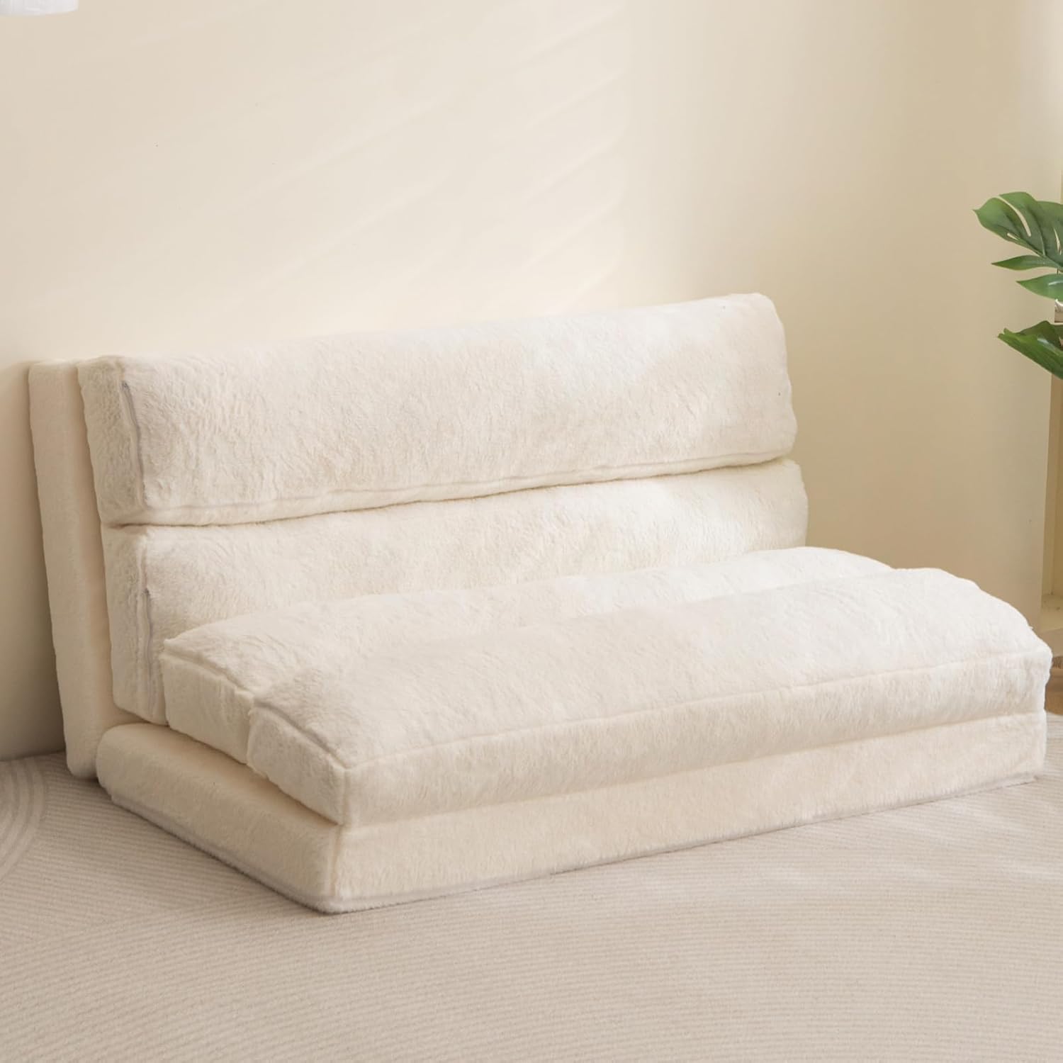 MAXYOYO - Puf plegable para sofá, cama, colchón de piso para adultos, extra grueso, 6 pliegues, sofá para recámara, sala de estar, beige, 135 x 240 cm