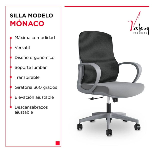 Silla Ejecutiva Valery Products Línea Premium Mónaco Gris Oxford