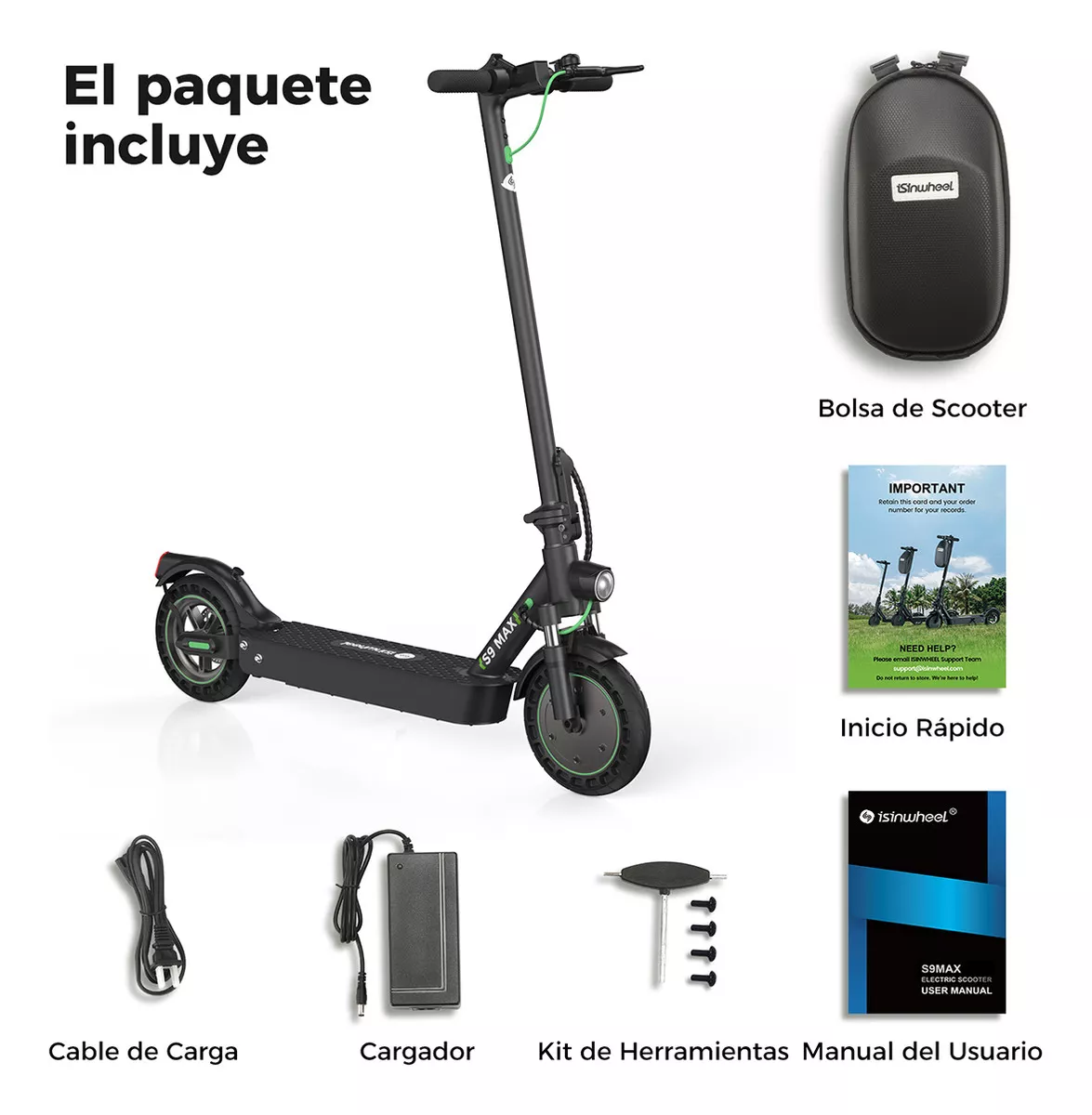 Scooter eléctrico iscooter S9PRO 800W 30 Km/h 7.8 Ah plegable con led negro
