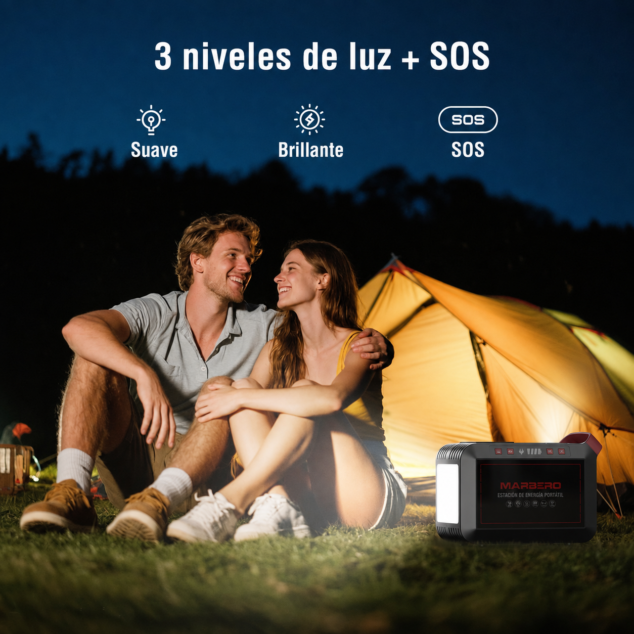 Estación de Energía Portátil MARBERO M823 con Panel Solar, 237 Wh / 64,000 mAh, 300 W y Onda Sinusoidal Pura