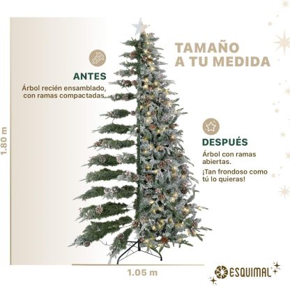 ESQUIMAL Árbol de Navidad Nevado con Luces LED 8 Modos de Iluminación + Estrella + Piñas + Bayas Rojas (1.80 m)