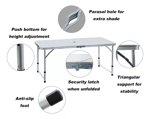 Mesa Plegable Portafolio Aluminio 1.2m Jardín Con 4 Sillas