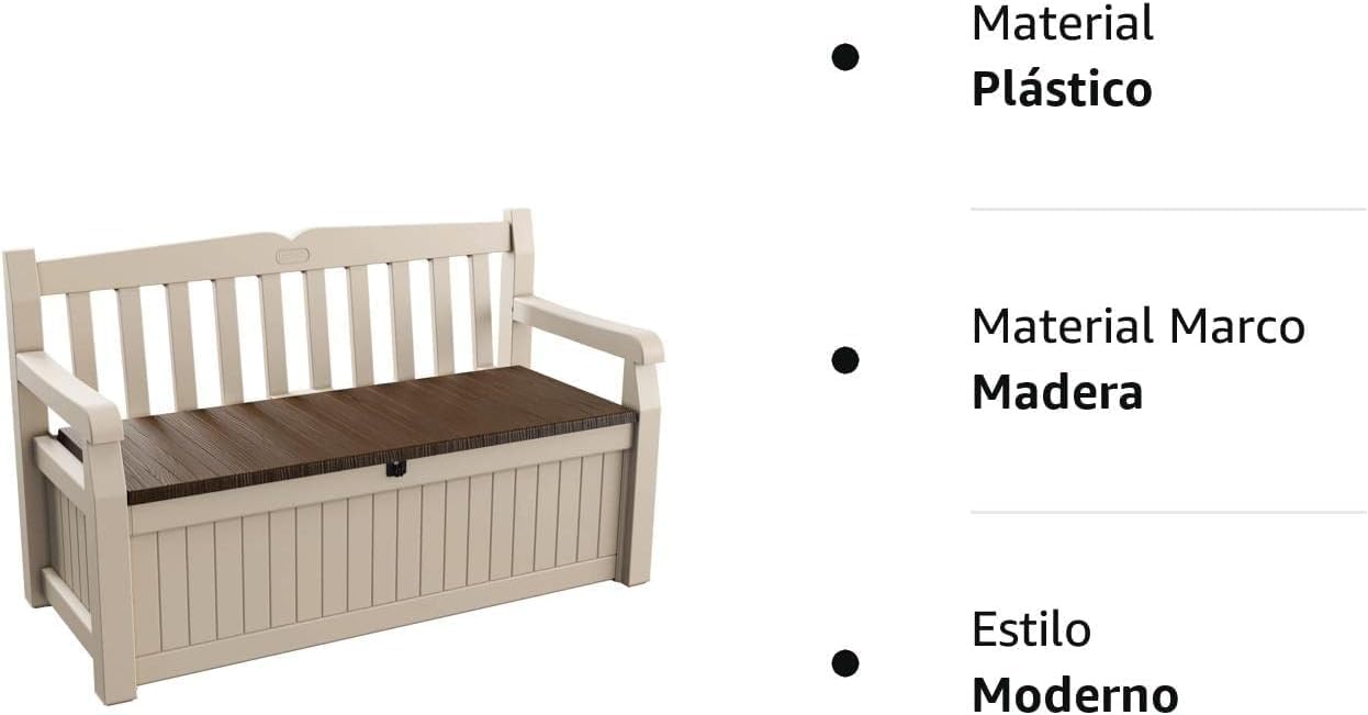 Keter Banco de jardín Eden, Caja de Almacenamiento de Jardin, Cerradura, Polipropileno, Blanco y Marrón