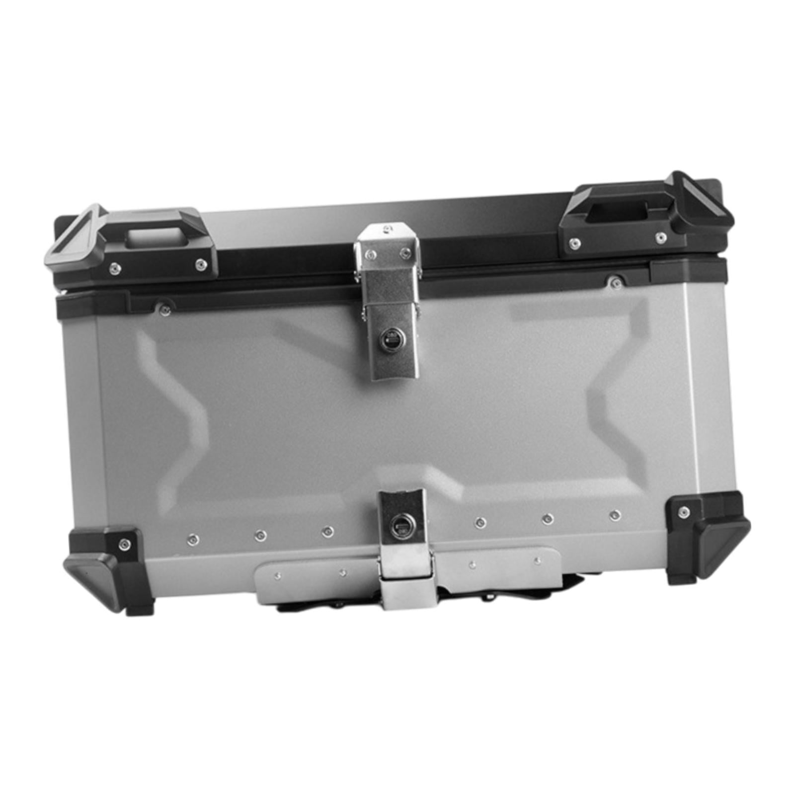 Baúl de motocicleta genérico, caja trasera, organizador de aluminio a prueba de golpes, caja para casco, baúl de almacenamiento de equipaje para 45L Plata