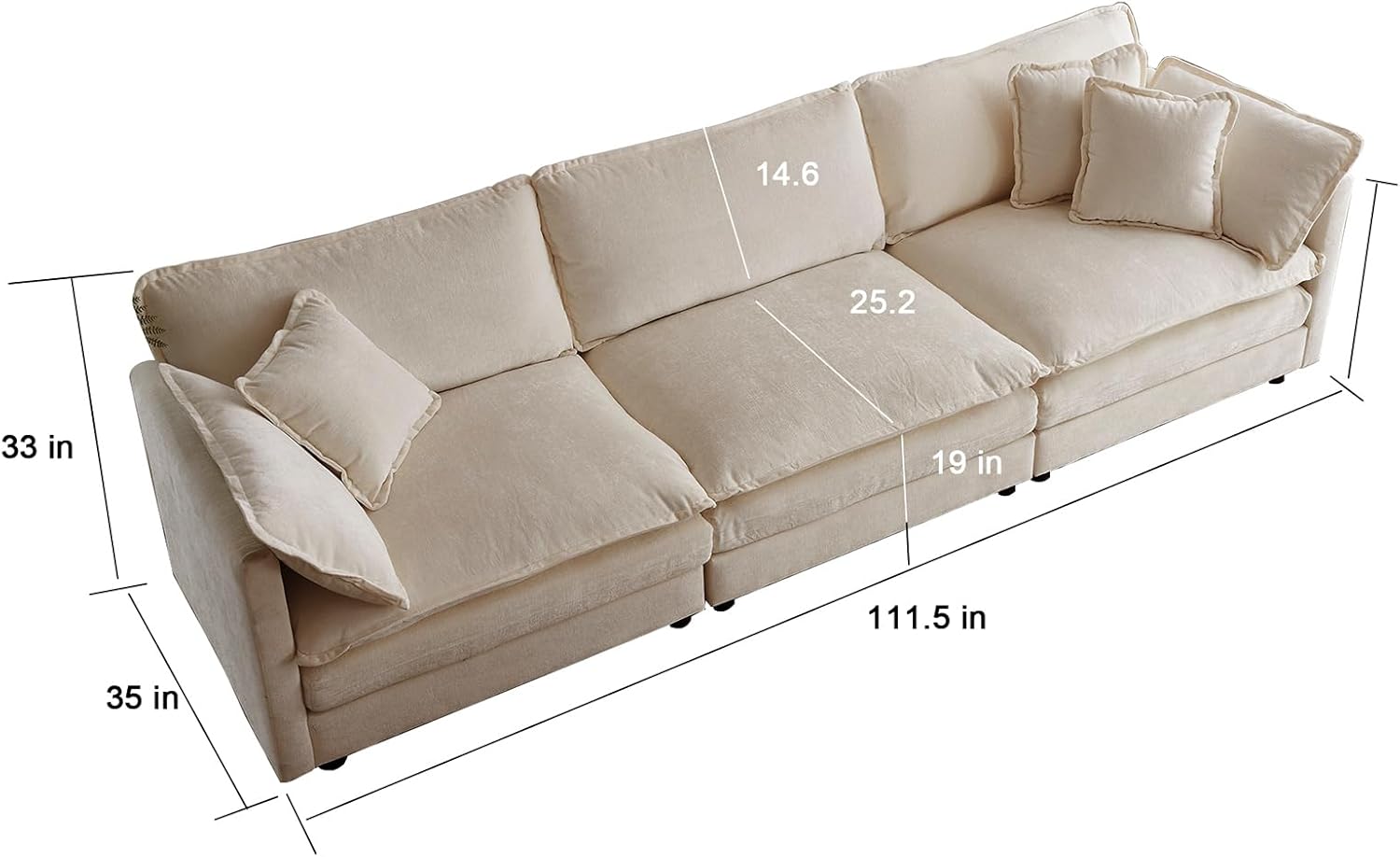 Neylory - Sofá de dos plazas con 2 almohadas para sala de estar, recámara, departamento, 2 plazas de felpilla para asiento profundo