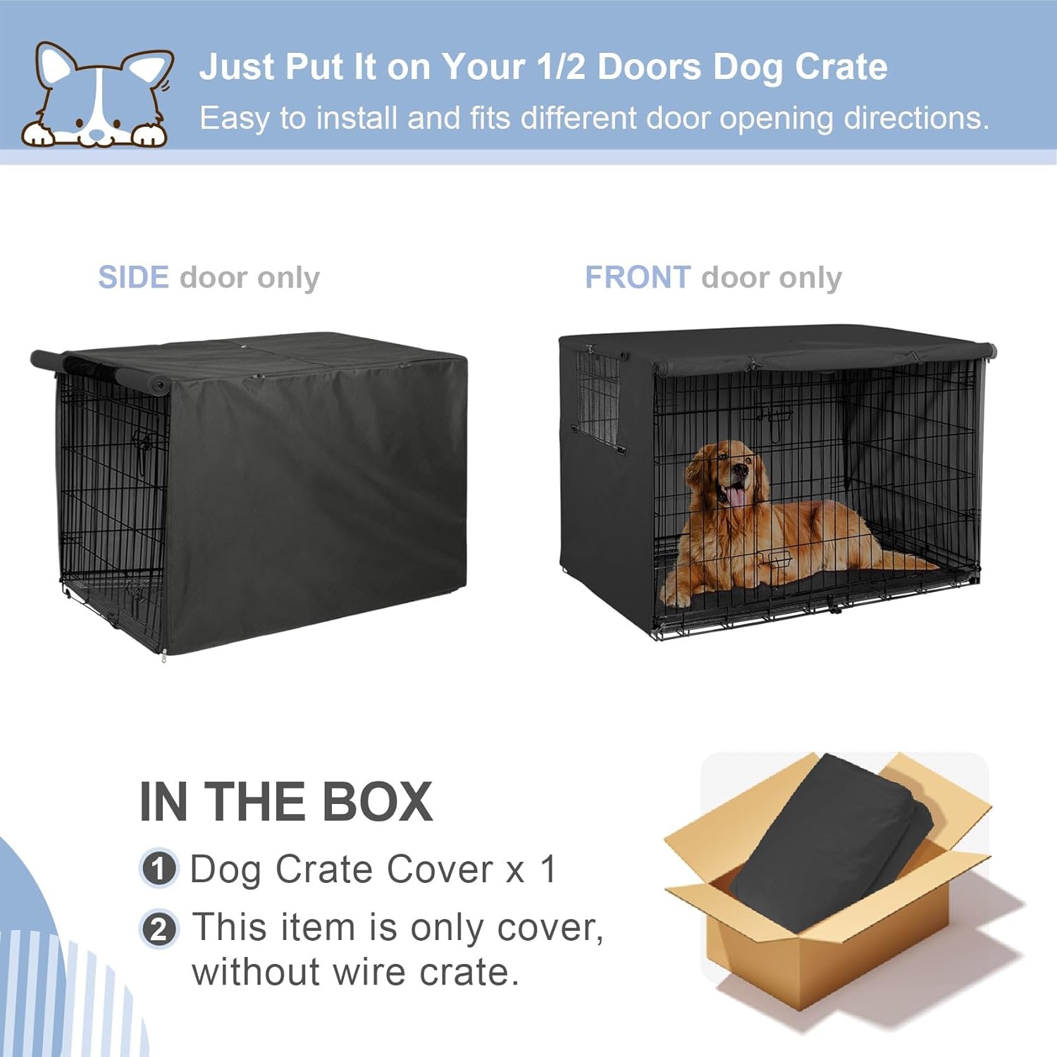 Explore Land Funda para jaula de perro de 42 pulgadas, funda de poliéster duradera para perrera de mascotas, ajuste universal para jaula de perro de alambre 1 (negro)