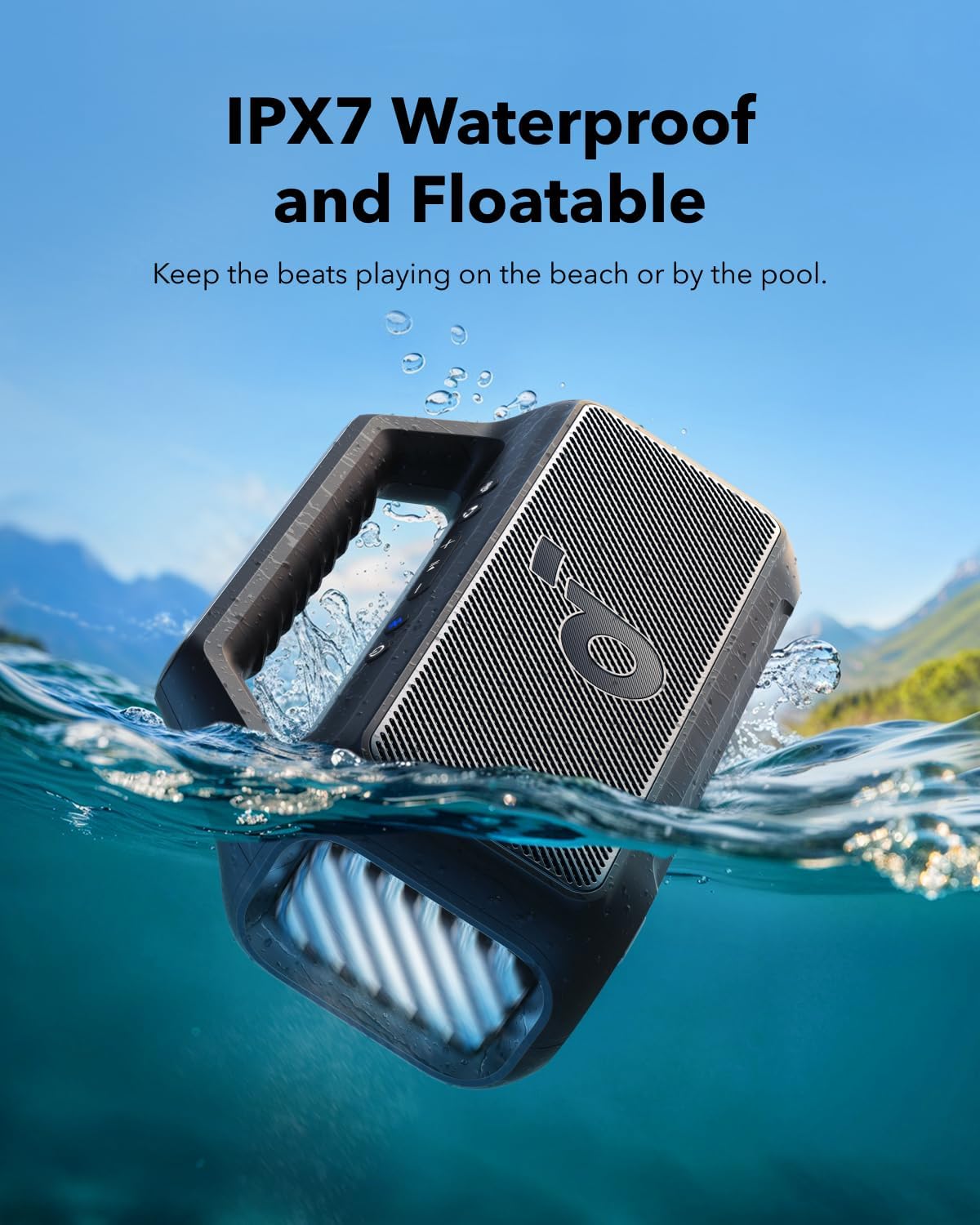 Soundcore Boom 2 bocina, 60W RMS y Tecnología BassUp, 24 Horas de reproducción, Sincroniza +100 Altavoces, IPX 7 y flotación, Altavoz Inalámbrico, Portátil Bluetooth, Party Box