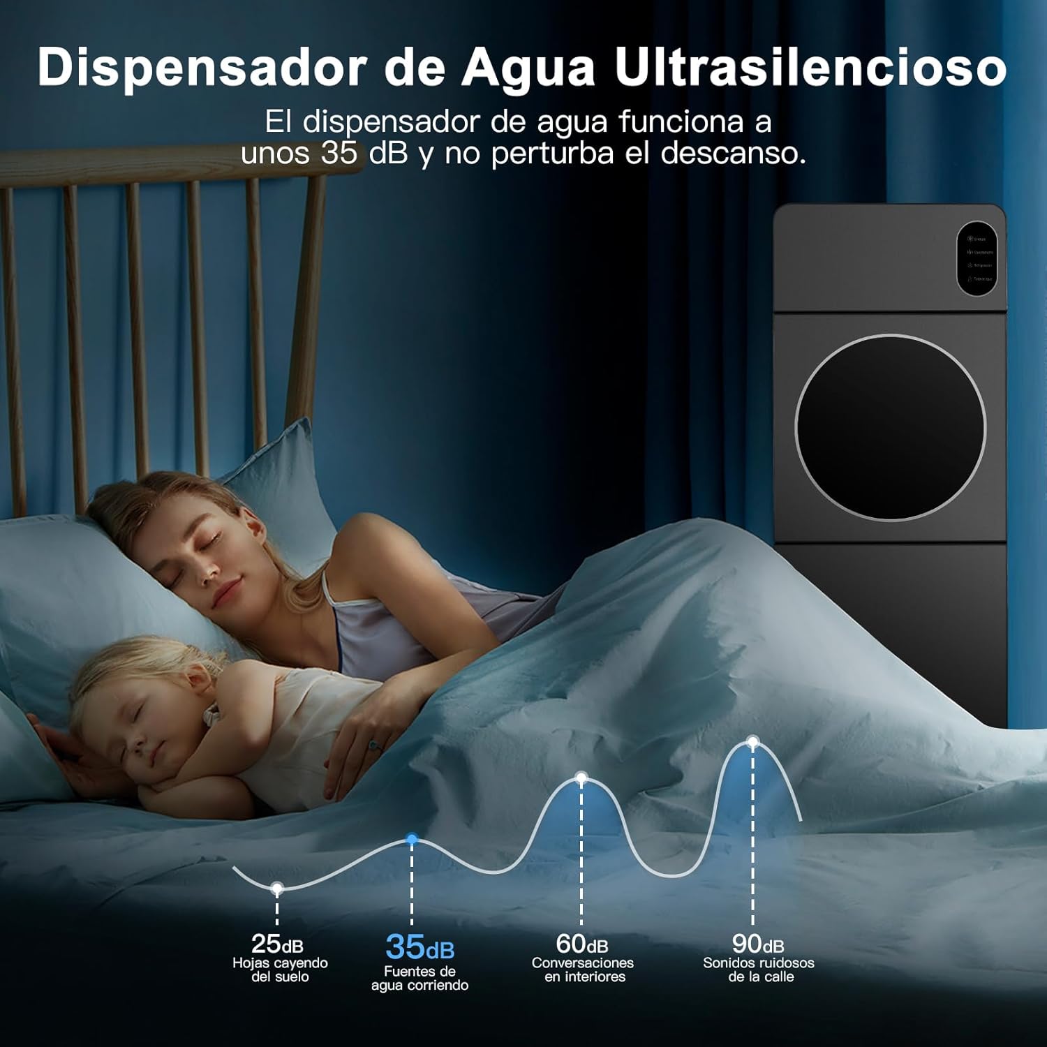 Dispensador de Agua con Garrafón Oculto, 3 Grifos Agua Helada (8°C), Fría y Caliente, Enfriador de Aguas de Acero Inoxidable, Bloqueo de Seguridad, Elegante Diseño, para Hogar Oficina Gimnasio