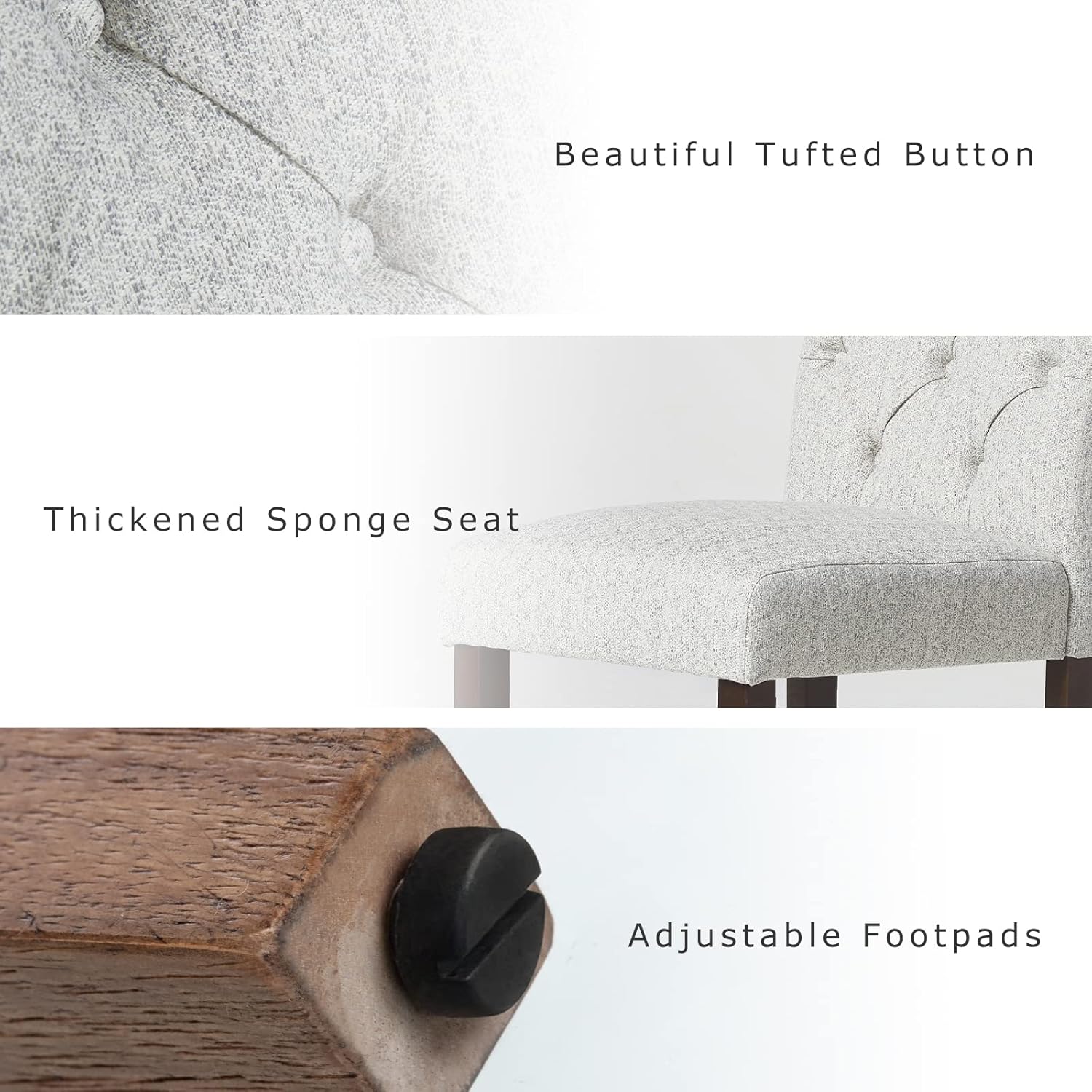COLAMY - Juego de 6 sillas de Comedor con Botones y tapizadas, con Patas de Madera Maciza y Asiento Acolchado para Comedor, Cocina, Color Gris