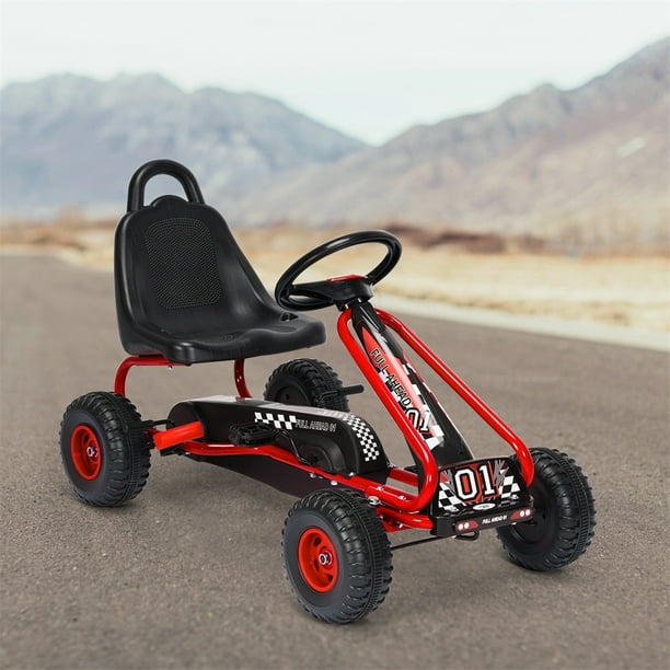 Costway Go kart de Pedales para Niños con 4 Ruedas Antideslizantes Asiento Envolvente y Freno de Mano Rojo 92 x 50 x 53 cm Costway Modern