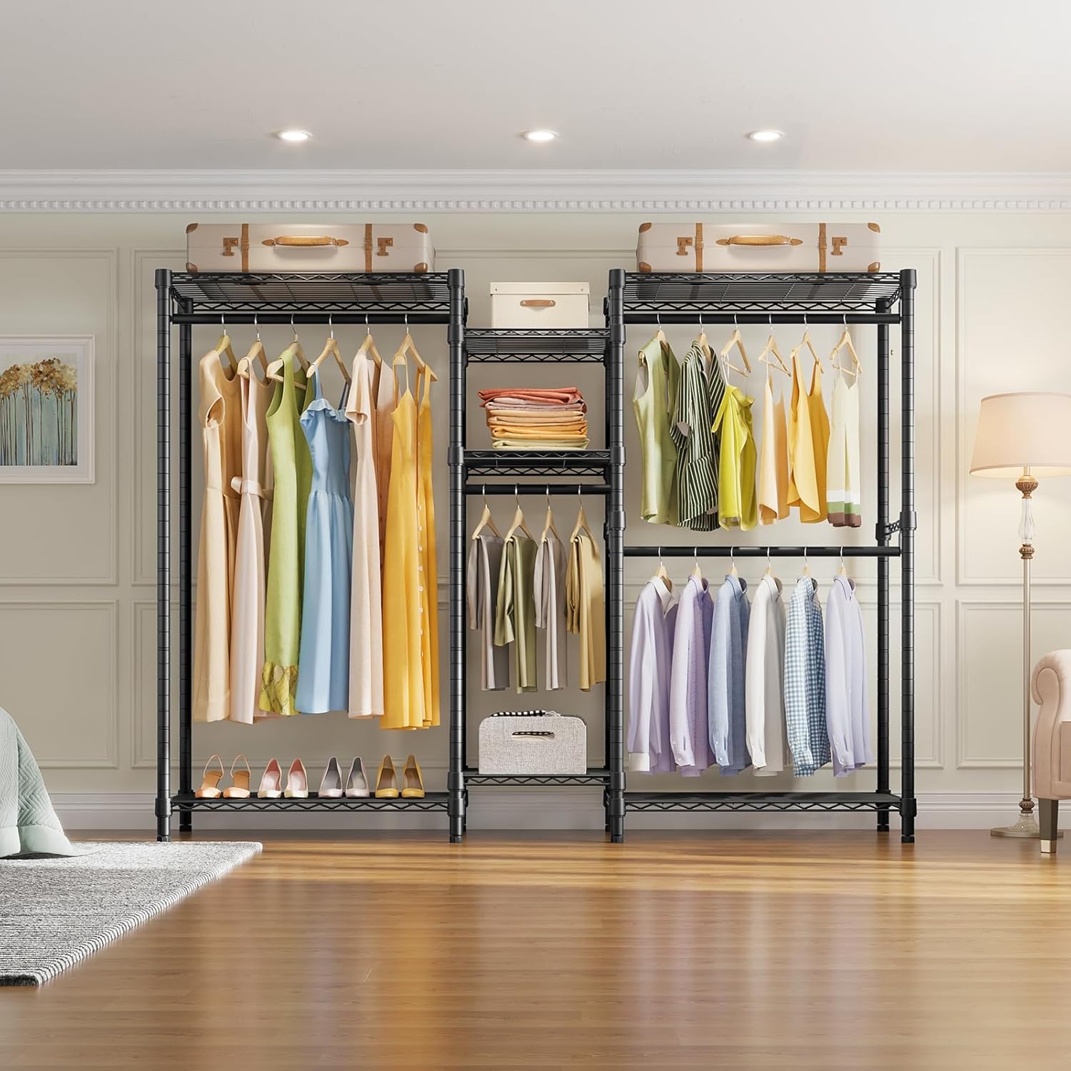 VIPEK V6 Perchero de ropa Resistente de Metal con Estantes, Estante de Clóset Portátil no Empotrado para Colgar Ropa, Ajustable perchero para ropa, Metal Closet para Ropa, Closet de Ropa Carga 386KG