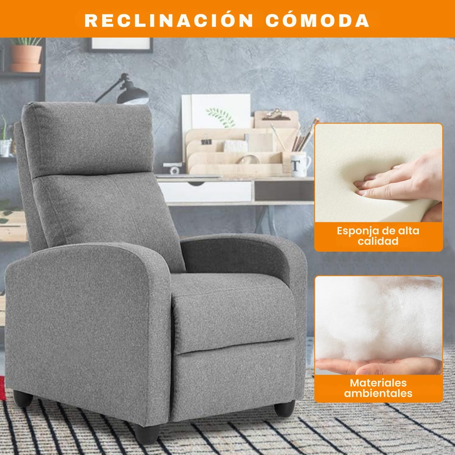 FABATO Sillon Individual - Sillon Reclinable Adultos Tipo Cine 8 Modos de Masaje con Soporte Lumbar, Reposapiés Retráctil y 3 Posiciones - Tu Sofa Adulto de Cuero Ideal para tu casa (Negro)