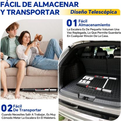 Bowoshen Escalera Telescópica De 6.2 Metros Escalera De Aluminio Segura Y Protegida Antideslizante Multiusos Escalera Extensible 20.5 Pies, 330 Libras Capacidad